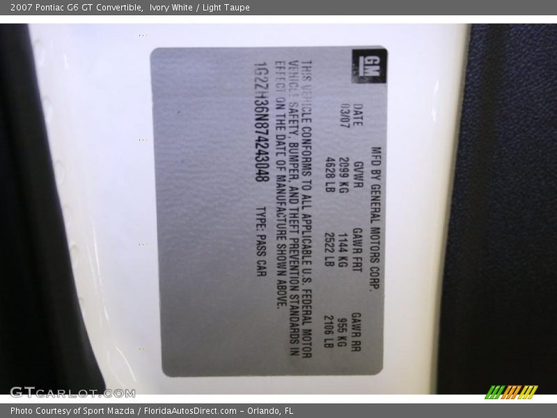 Ivory White / Light Taupe 2007 Pontiac G6 GT Convertible