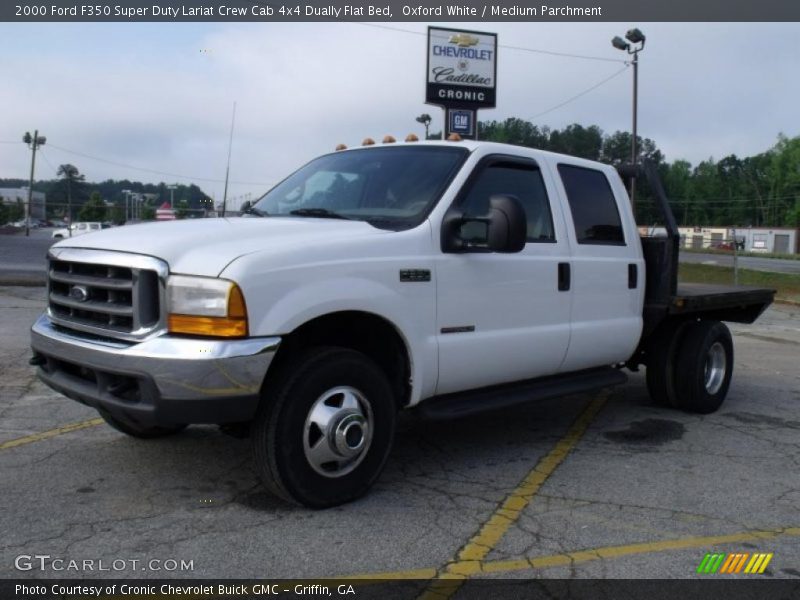 Oxford White / Medium Parchment 2000 Ford F350 Super Duty Lariat Crew Cab 4x4 Dually Flat Bed