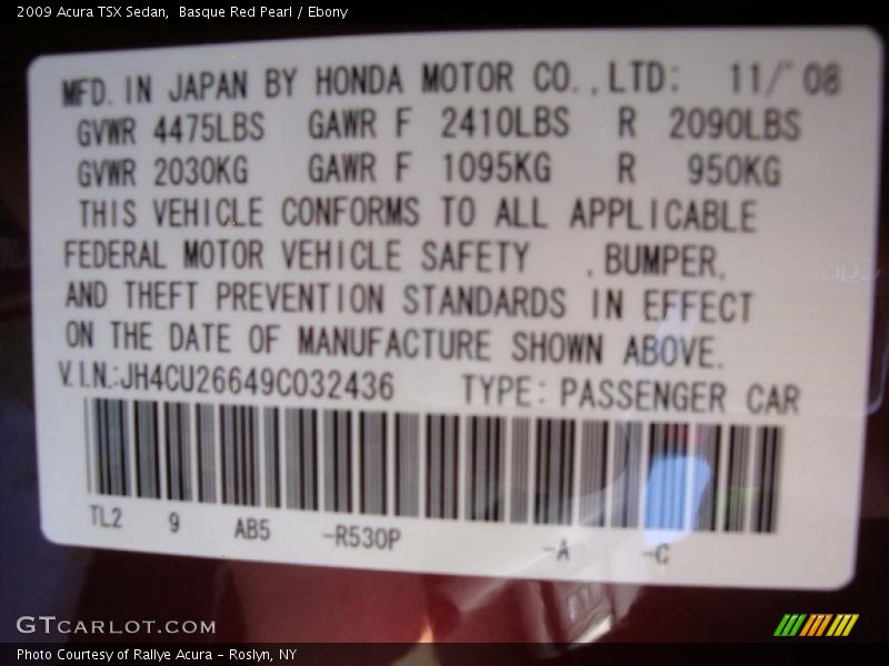 Basque Red Pearl / Ebony 2009 Acura TSX Sedan