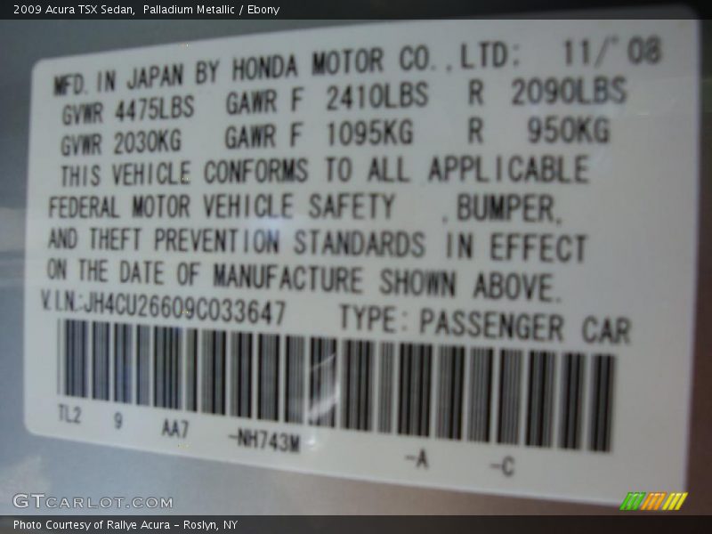 Palladium Metallic / Ebony 2009 Acura TSX Sedan