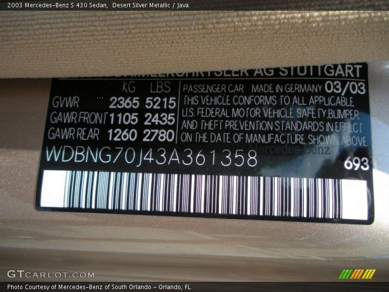 Desert Silver Metallic / Java 2003 Mercedes-Benz S 430 Sedan