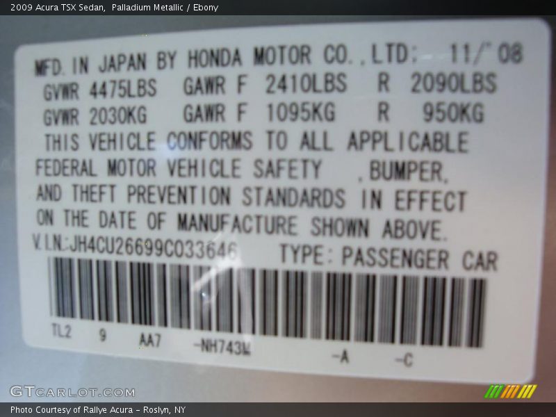 Palladium Metallic / Ebony 2009 Acura TSX Sedan