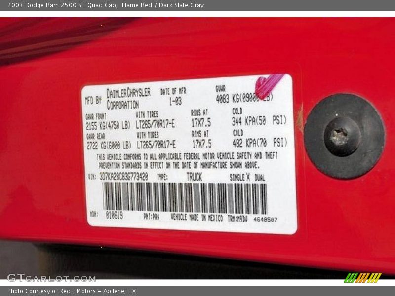 Flame Red / Dark Slate Gray 2003 Dodge Ram 2500 ST Quad Cab
