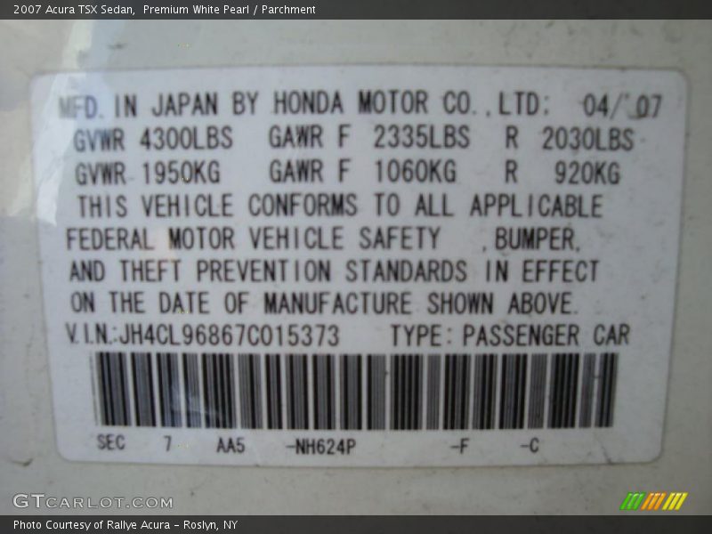 Premium White Pearl / Parchment 2007 Acura TSX Sedan