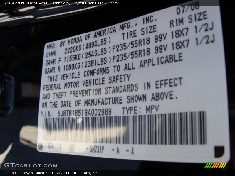 Crystal Black Pearl / Ebony 2009 Acura RDX SH-AWD Technology