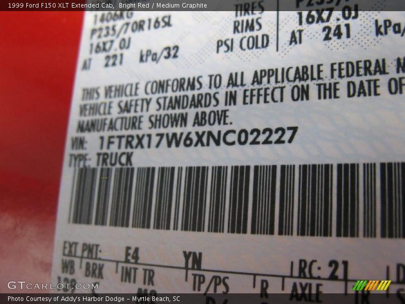Bright Red / Medium Graphite 1999 Ford F150 XLT Extended Cab