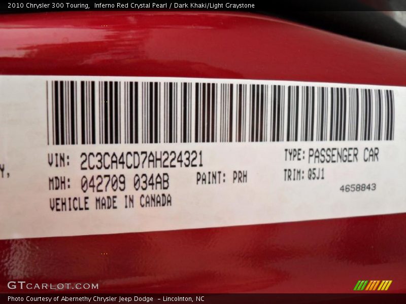 Inferno Red Crystal Pearl / Dark Khaki/Light Graystone 2010 Chrysler 300 Touring