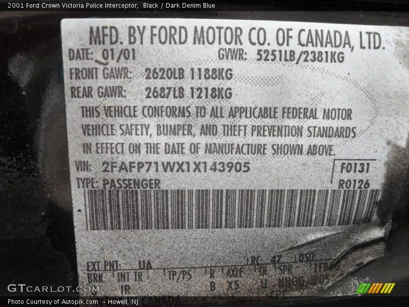 Black / Dark Denim Blue 2001 Ford Crown Victoria Police Interceptor