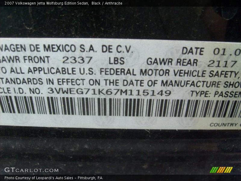 Black / Anthracite 2007 Volkswagen Jetta Wolfsburg Edition Sedan
