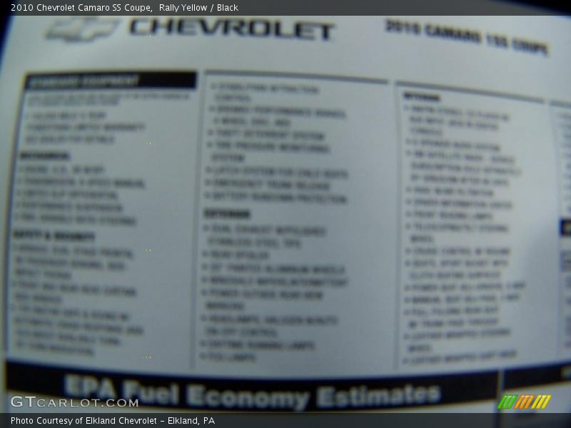 Rally Yellow / Black 2010 Chevrolet Camaro SS Coupe