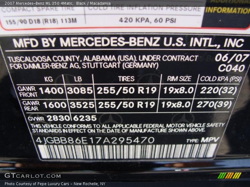 Black / Macadamia 2007 Mercedes-Benz ML 350 4Matic