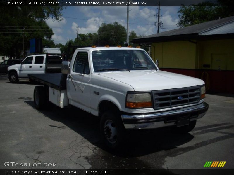 Oxford White / Opal Grey 1997 Ford F350 XL Regular Cab Dually Chassis Flat Bed