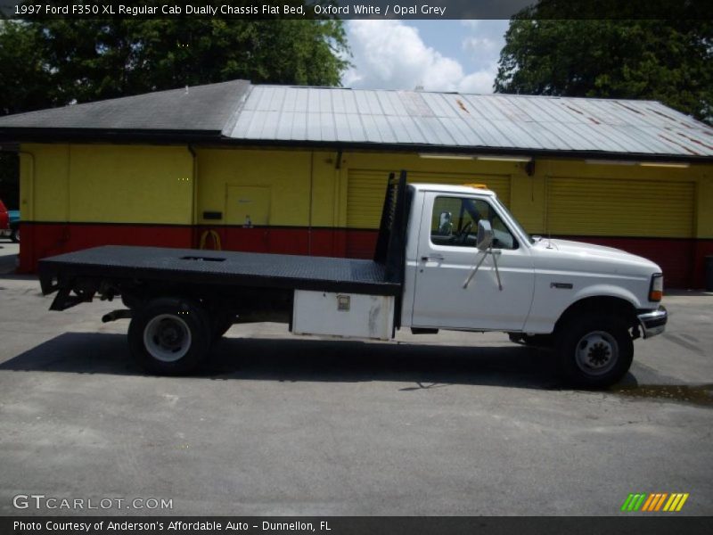 Oxford White / Opal Grey 1997 Ford F350 XL Regular Cab Dually Chassis Flat Bed