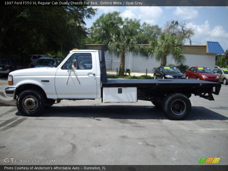 Oxford White / Opal Grey 1997 Ford F350 XL Regular Cab Dually Chassis Flat Bed