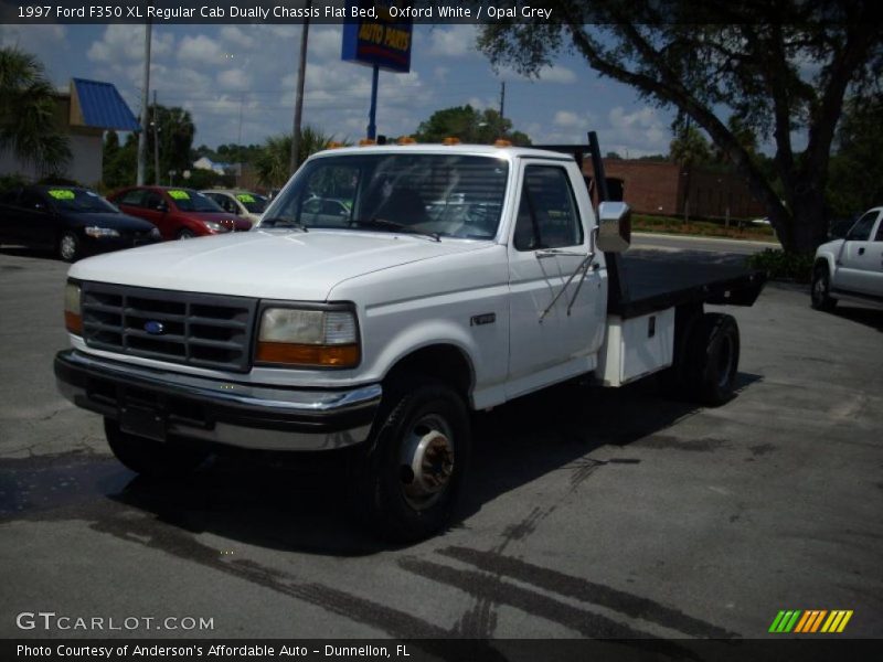 Oxford White / Opal Grey 1997 Ford F350 XL Regular Cab Dually Chassis Flat Bed