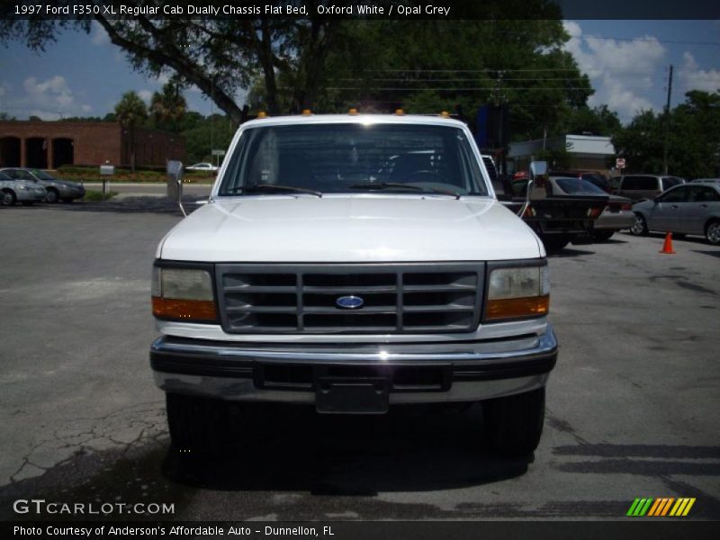 Oxford White / Opal Grey 1997 Ford F350 XL Regular Cab Dually Chassis Flat Bed
