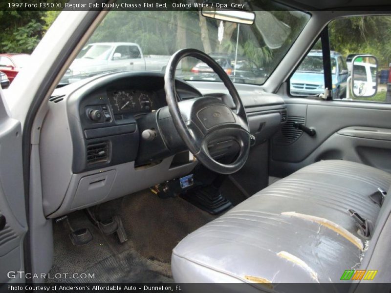 Oxford White / Opal Grey 1997 Ford F350 XL Regular Cab Dually Chassis Flat Bed