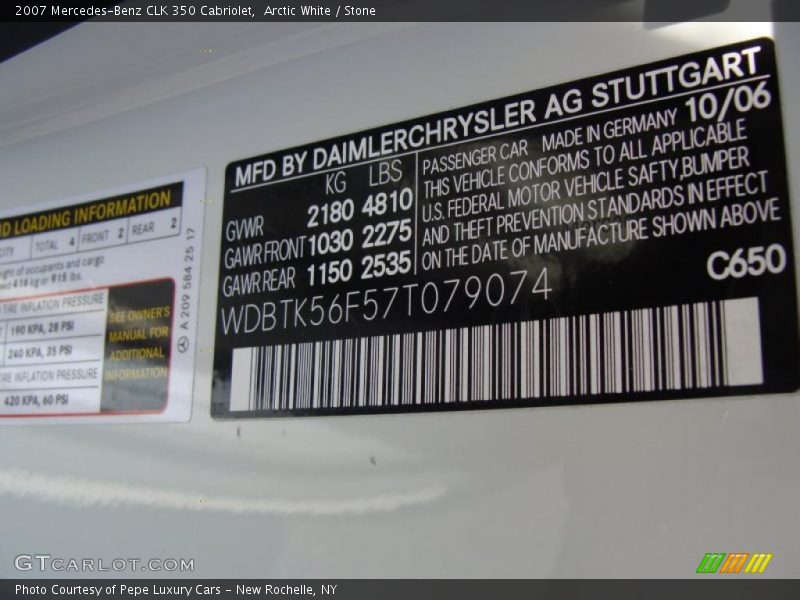 Arctic White / Stone 2007 Mercedes-Benz CLK 350 Cabriolet