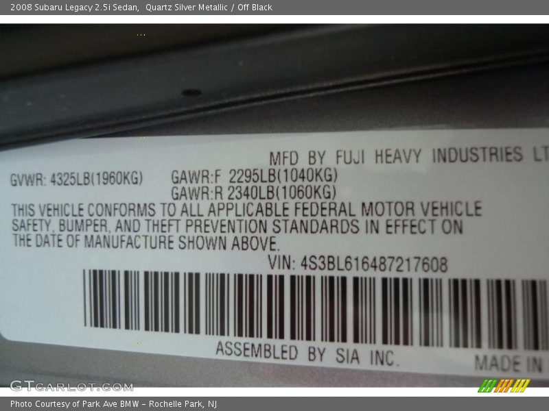Quartz Silver Metallic / Off Black 2008 Subaru Legacy 2.5i Sedan