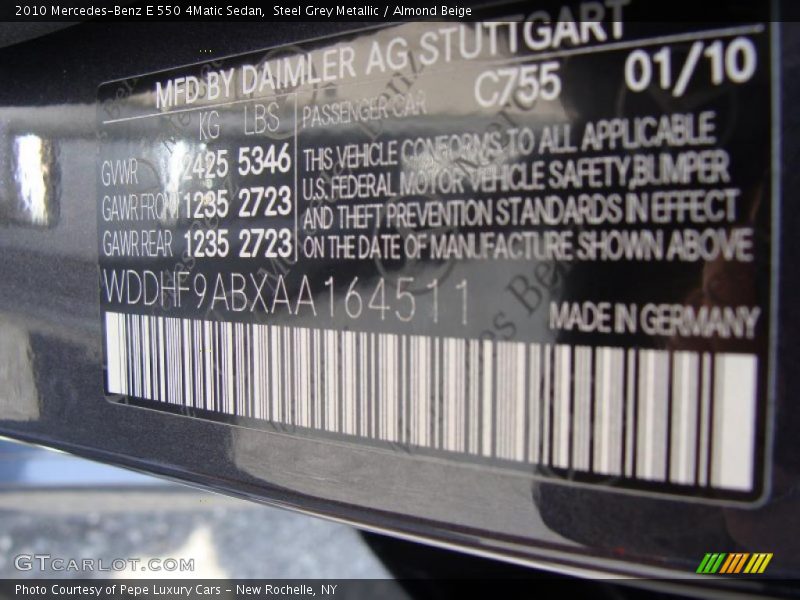 Steel Grey Metallic / Almond Beige 2010 Mercedes-Benz E 550 4Matic Sedan