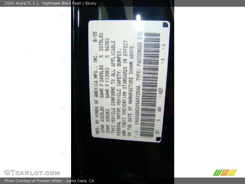 Nighthawk Black Pearl / Ebony 2005 Acura TL 3.2