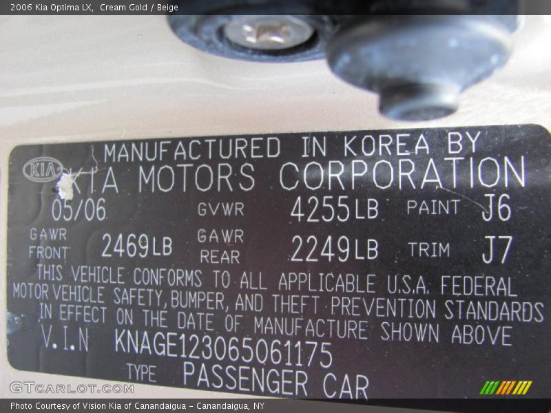Cream Gold / Beige 2006 Kia Optima LX