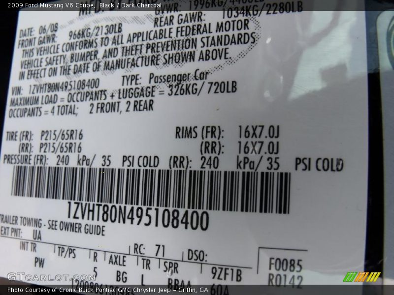 Black / Dark Charcoal 2009 Ford Mustang V6 Coupe