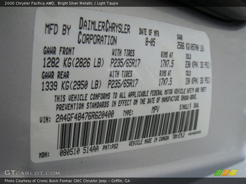Bright Silver Metallic / Light Taupe 2006 Chrysler Pacifica AWD
