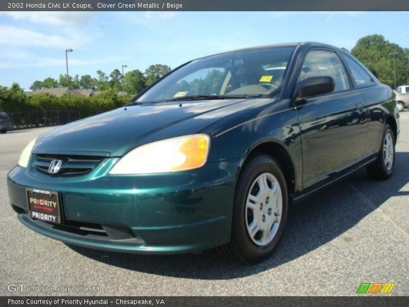 Clover Green Metallic / Beige 2002 Honda Civic LX Coupe
