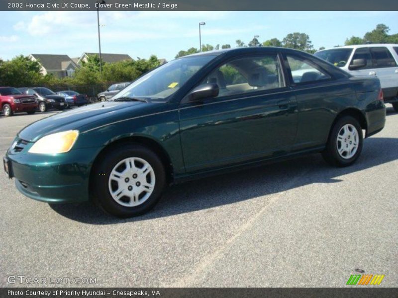 Clover Green Metallic / Beige 2002 Honda Civic LX Coupe