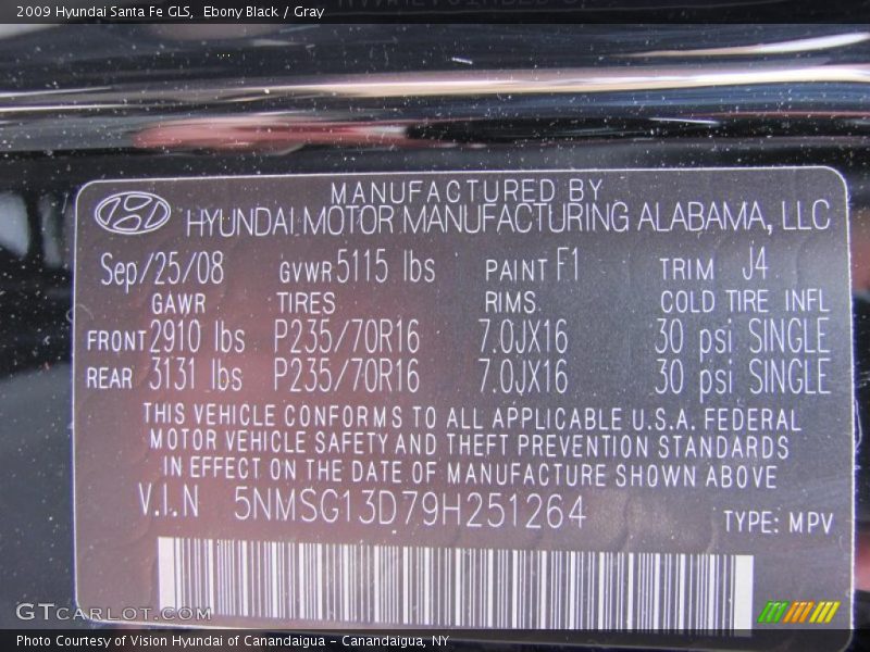 Ebony Black / Gray 2009 Hyundai Santa Fe GLS