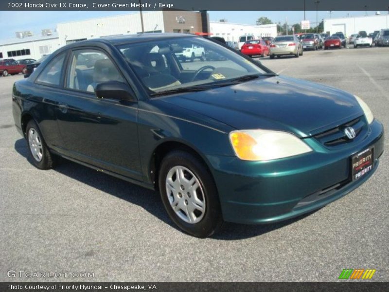 Clover Green Metallic / Beige 2002 Honda Civic LX Coupe
