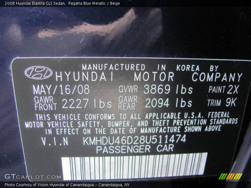 Regatta Blue Metallic / Beige 2008 Hyundai Elantra GLS Sedan