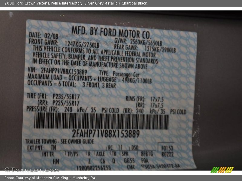 Silver Grey Metallic / Charcoal Black 2008 Ford Crown Victoria Police Interceptor