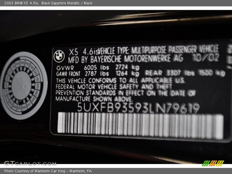 Black Sapphire Metallic / Black 2003 BMW X5 4.6is