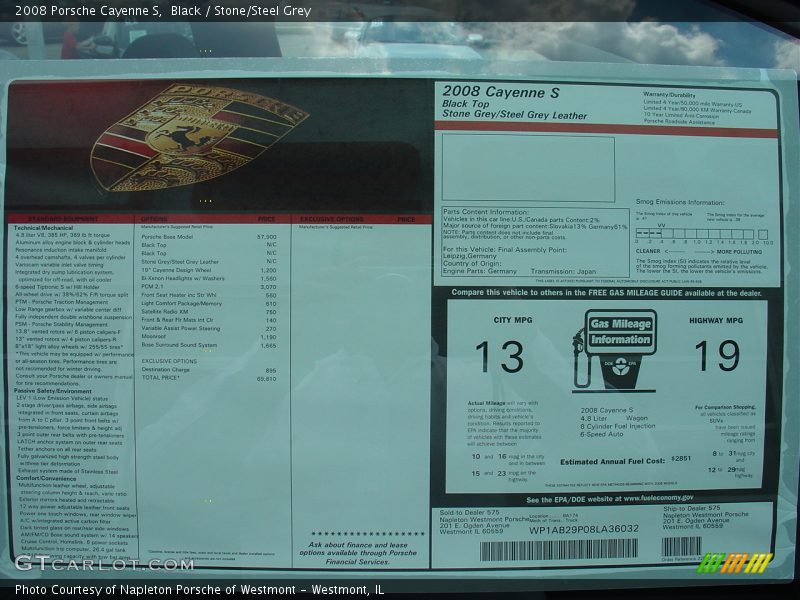 Black / Stone/Steel Grey 2008 Porsche Cayenne S