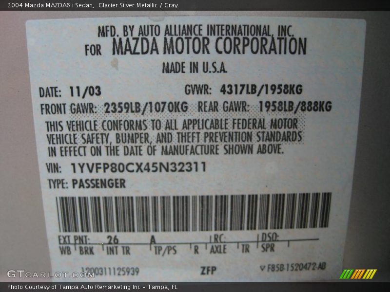Glacier Silver Metallic / Gray 2004 Mazda MAZDA6 i Sedan