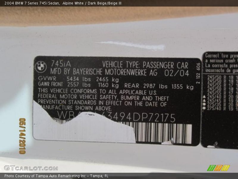 Alpine White / Dark Beige/Beige III 2004 BMW 7 Series 745i Sedan