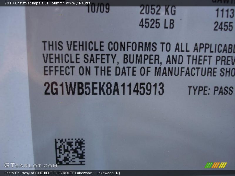 Summit White / Neutral 2010 Chevrolet Impala LT