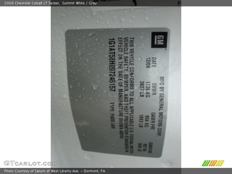 Summit White / Gray 2009 Chevrolet Cobalt LT Sedan
