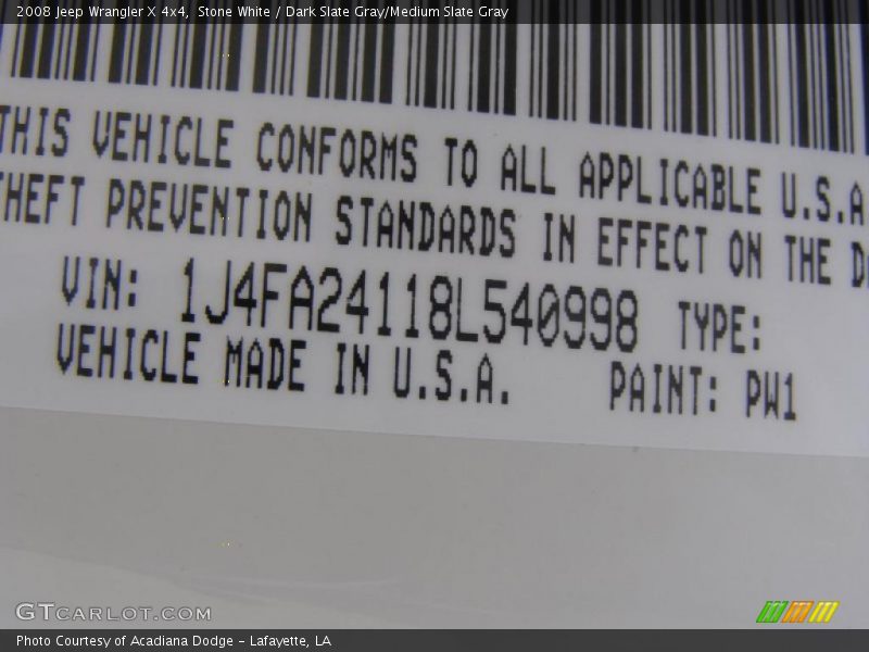 Stone White / Dark Slate Gray/Medium Slate Gray 2008 Jeep Wrangler X 4x4