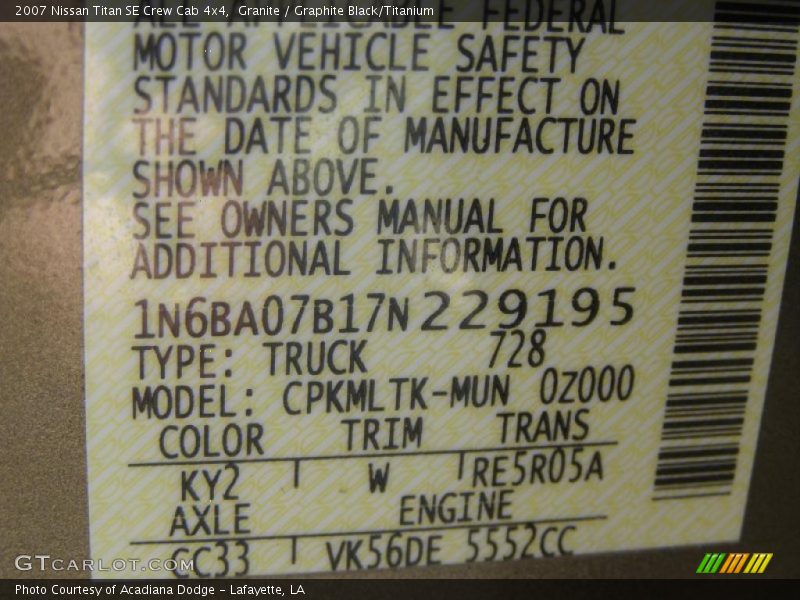 Granite / Graphite Black/Titanium 2007 Nissan Titan SE Crew Cab 4x4