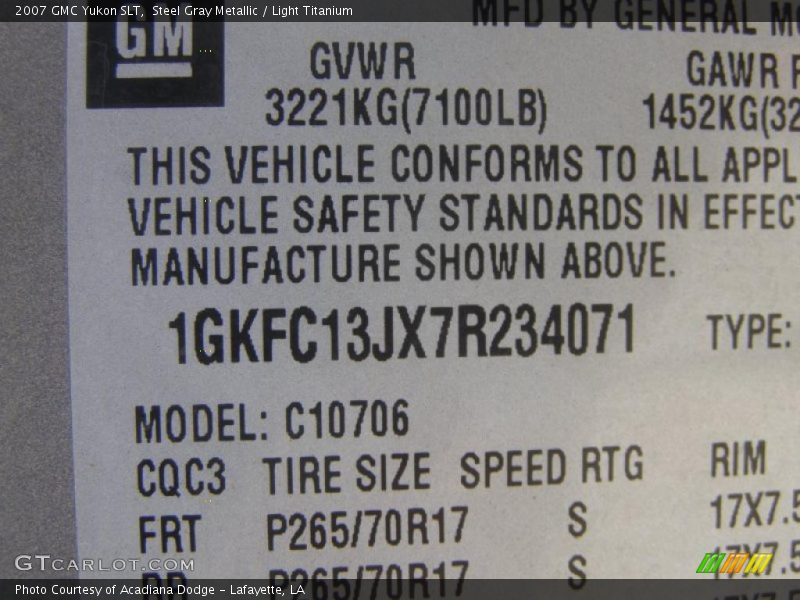 Steel Gray Metallic / Light Titanium 2007 GMC Yukon SLT