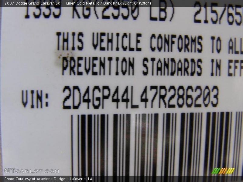 Linen Gold Metallic / Dark Khaki/Light Graystone 2007 Dodge Grand Caravan SXT