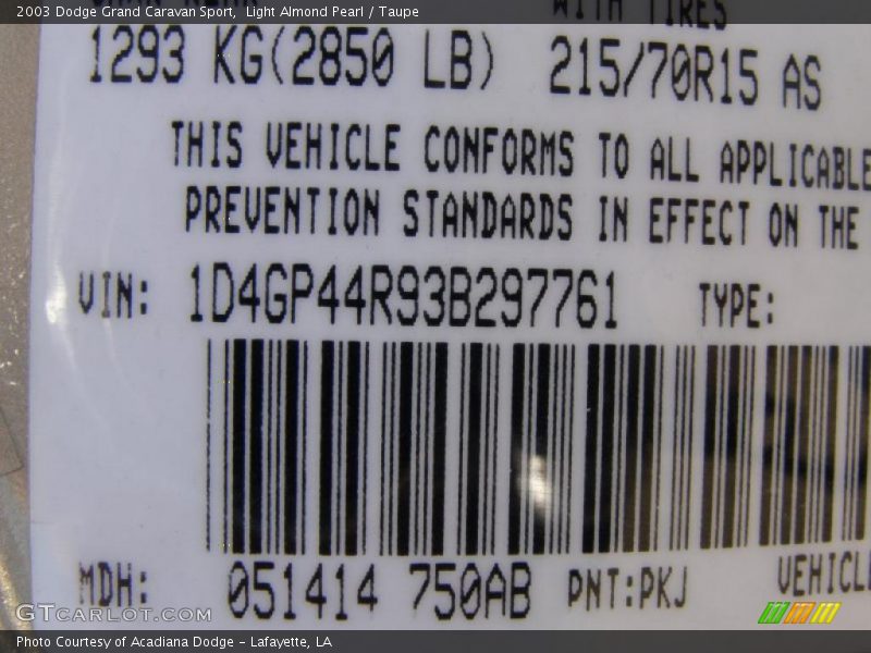 Light Almond Pearl / Taupe 2003 Dodge Grand Caravan Sport