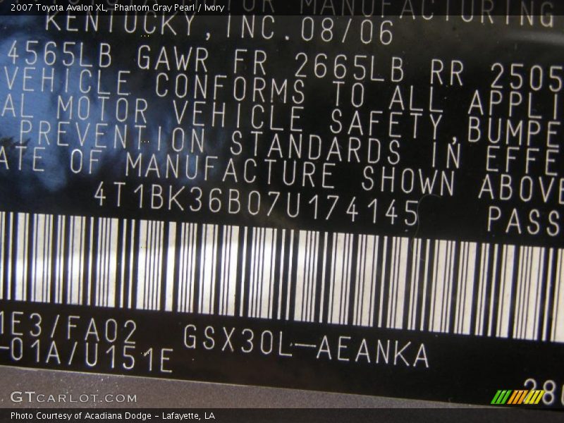 Phantom Gray Pearl / Ivory 2007 Toyota Avalon XL