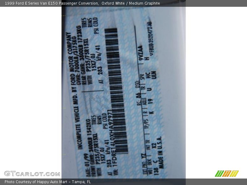 Oxford White / Medium Graphite 1999 Ford E Series Van E150 Passenger Conversion