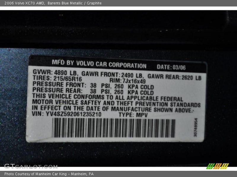 Barents Blue Metallic / Graphite 2006 Volvo XC70 AWD