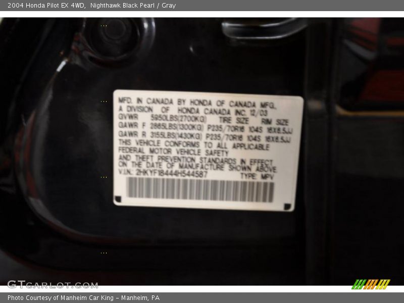 Nighthawk Black Pearl / Gray 2004 Honda Pilot EX 4WD