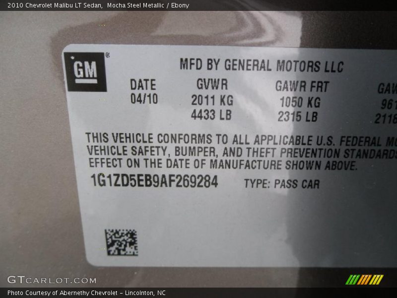 Mocha Steel Metallic / Ebony 2010 Chevrolet Malibu LT Sedan